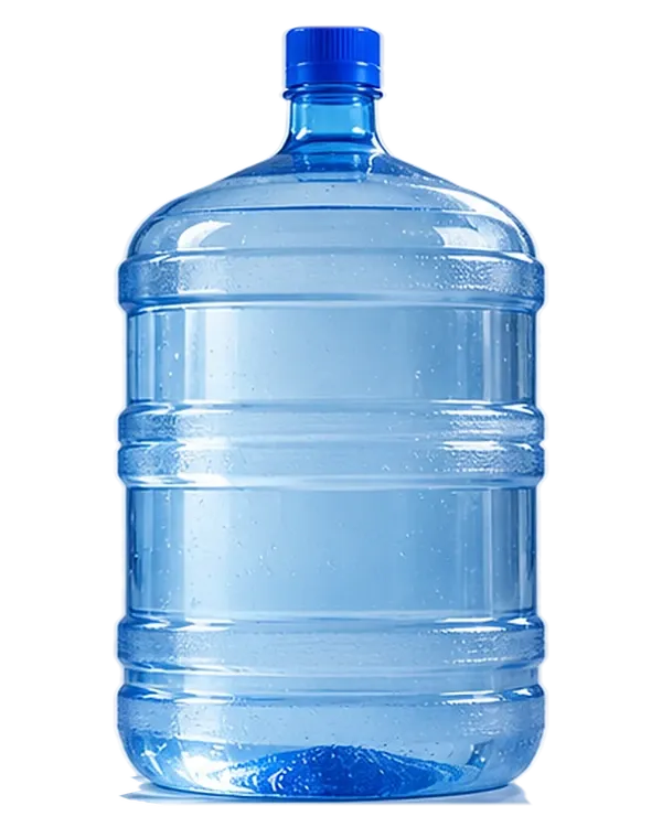 Galão ilustrativo de água mineral de 20 litros, com fundo transparente, sem marca.